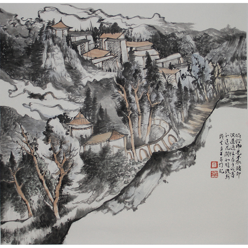 青山隐居 李芳竹 4尺斗方（68X69）