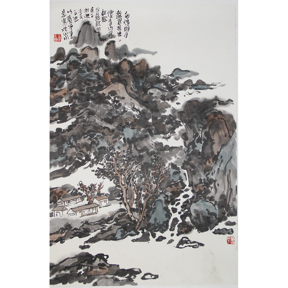 山水（多情明月） 李友迪 4尺三开（46X68）