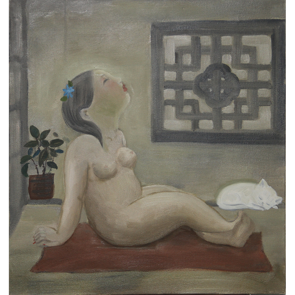 白猫女人（窗户）  陈洪玲  55x60