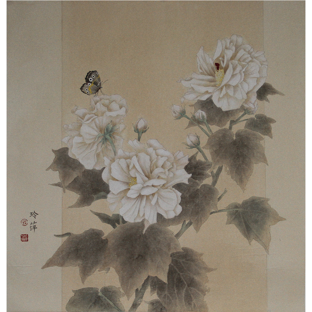 芙蓉花开  钱玲萍  4尺斗方（68X69）